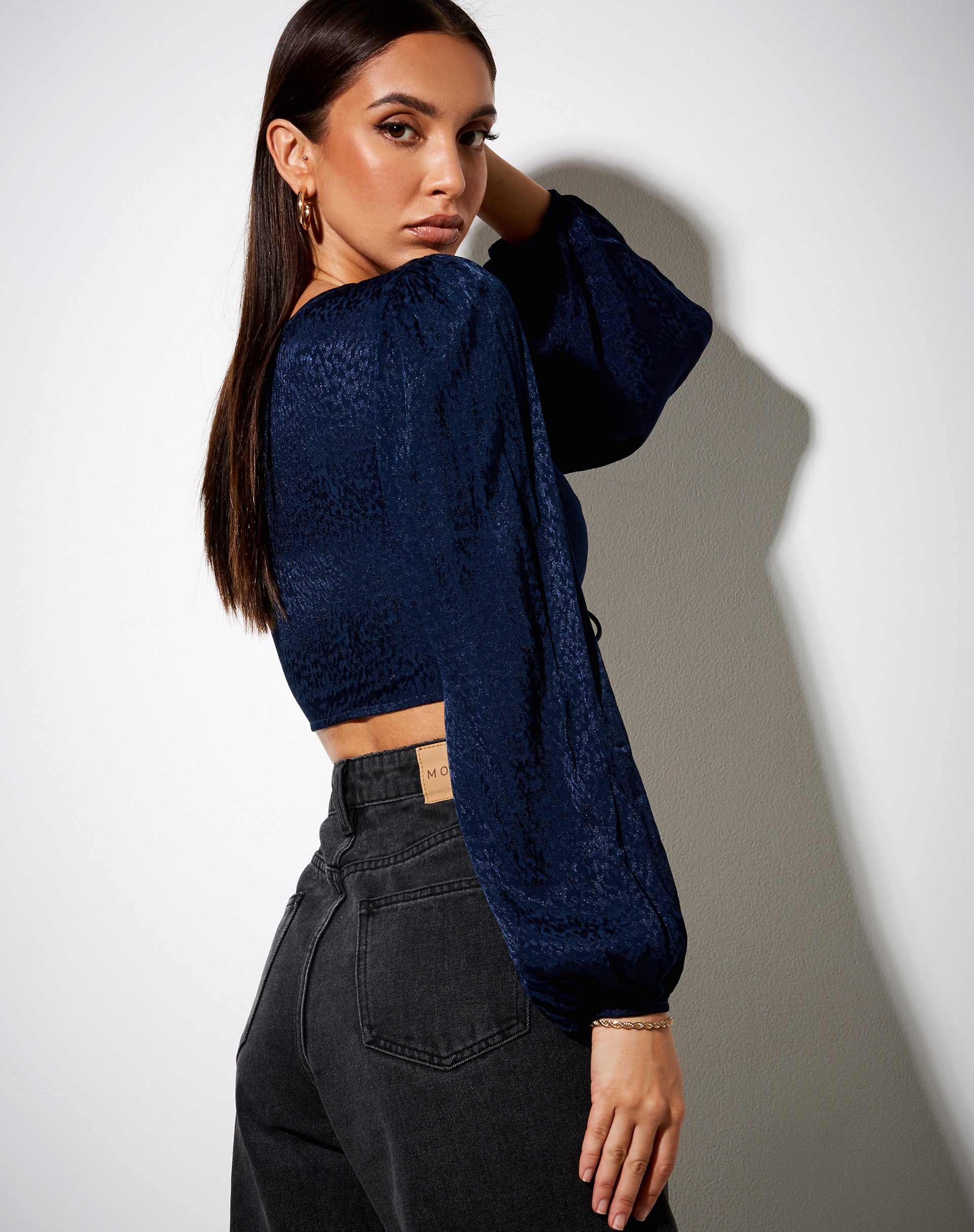 Image of Reilo Crop Top in Satin Cheetah Navy