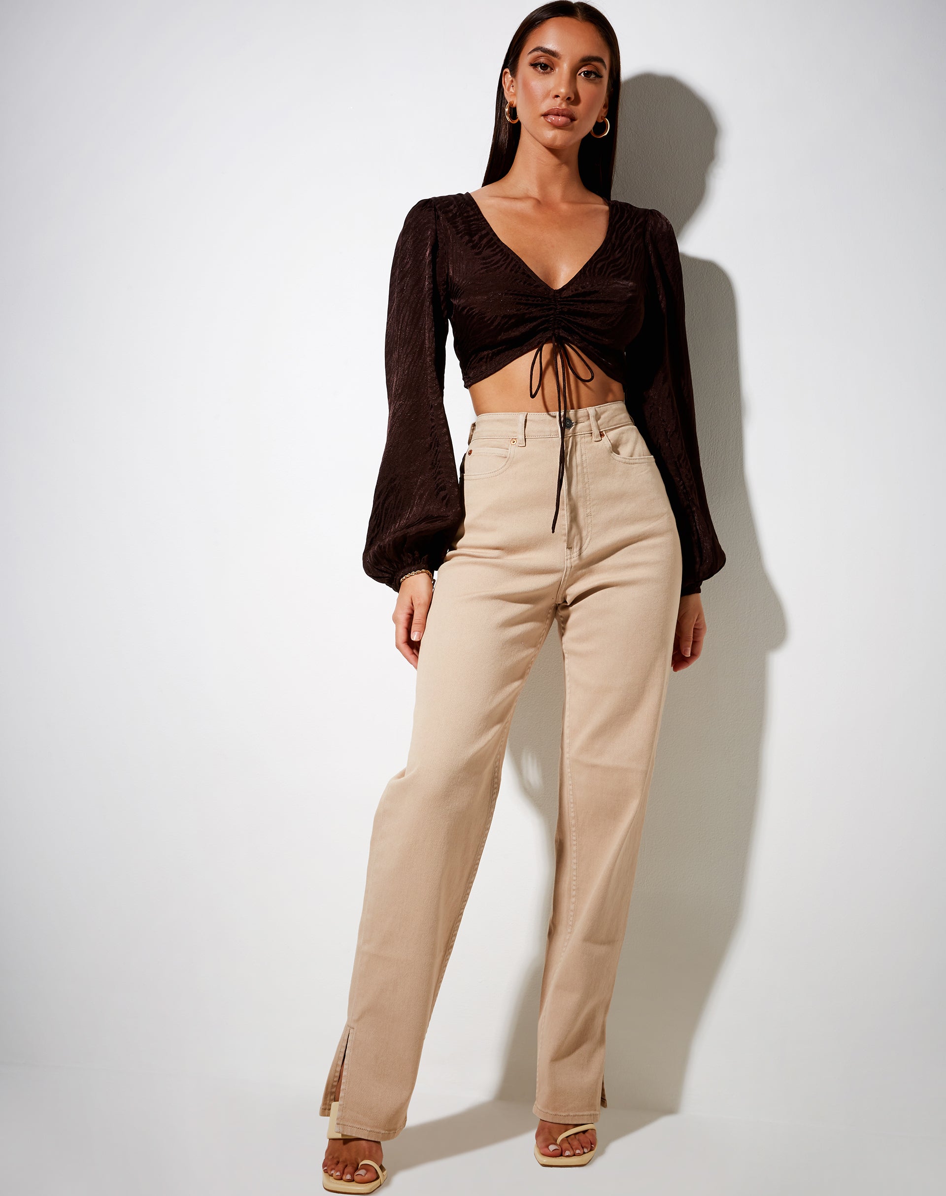 Image of Reilo Crop Top in Satin Zebra Bitter Chocolate