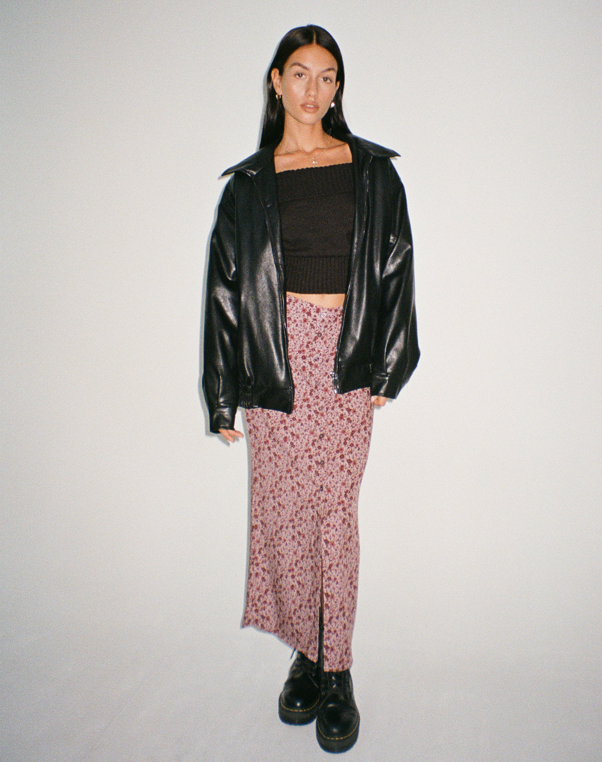 image of Relow Maxi Skirt in 90's Floral Burgundy
