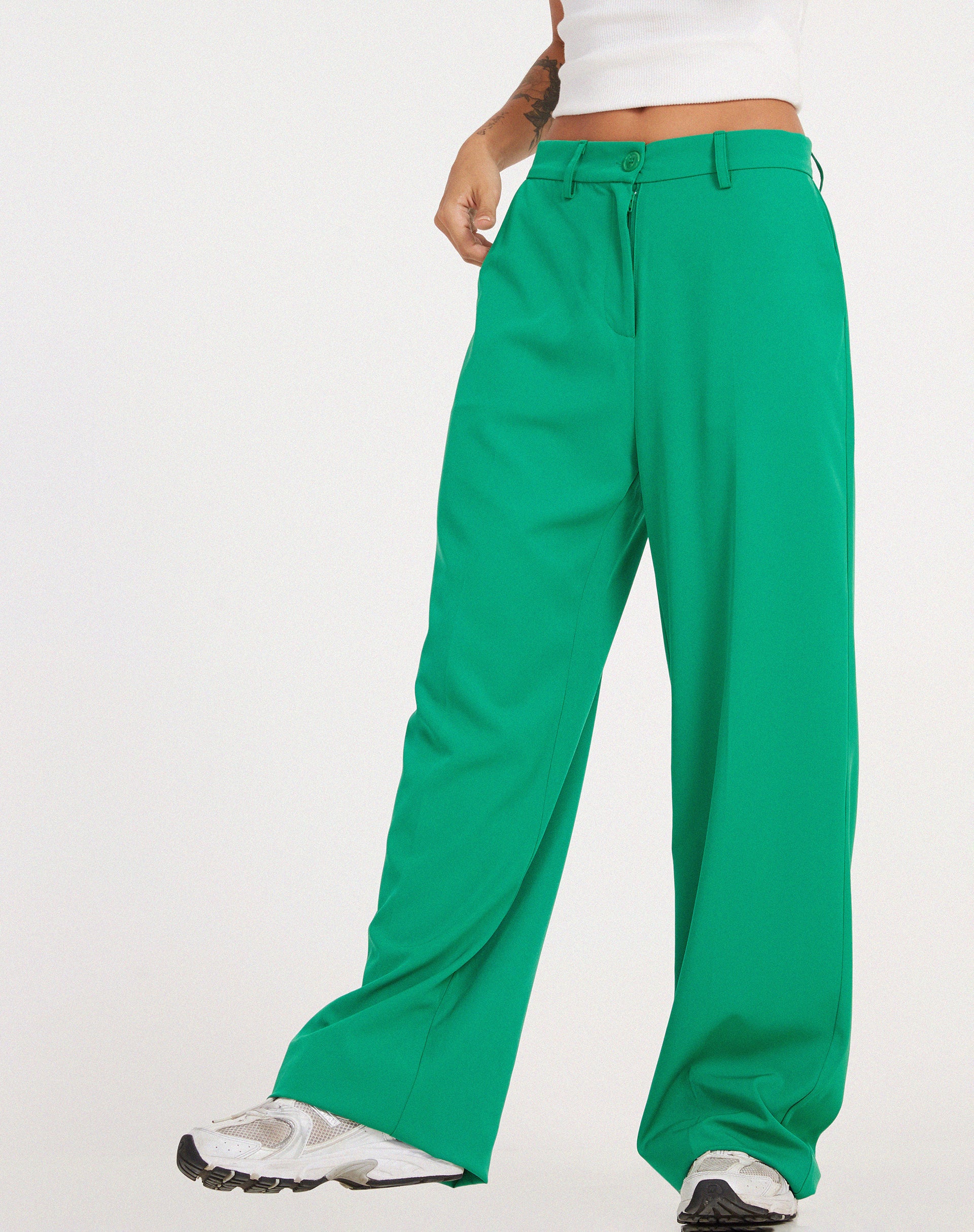 Dark Green Wide Leg Trousers | Abba – motelrocks.com