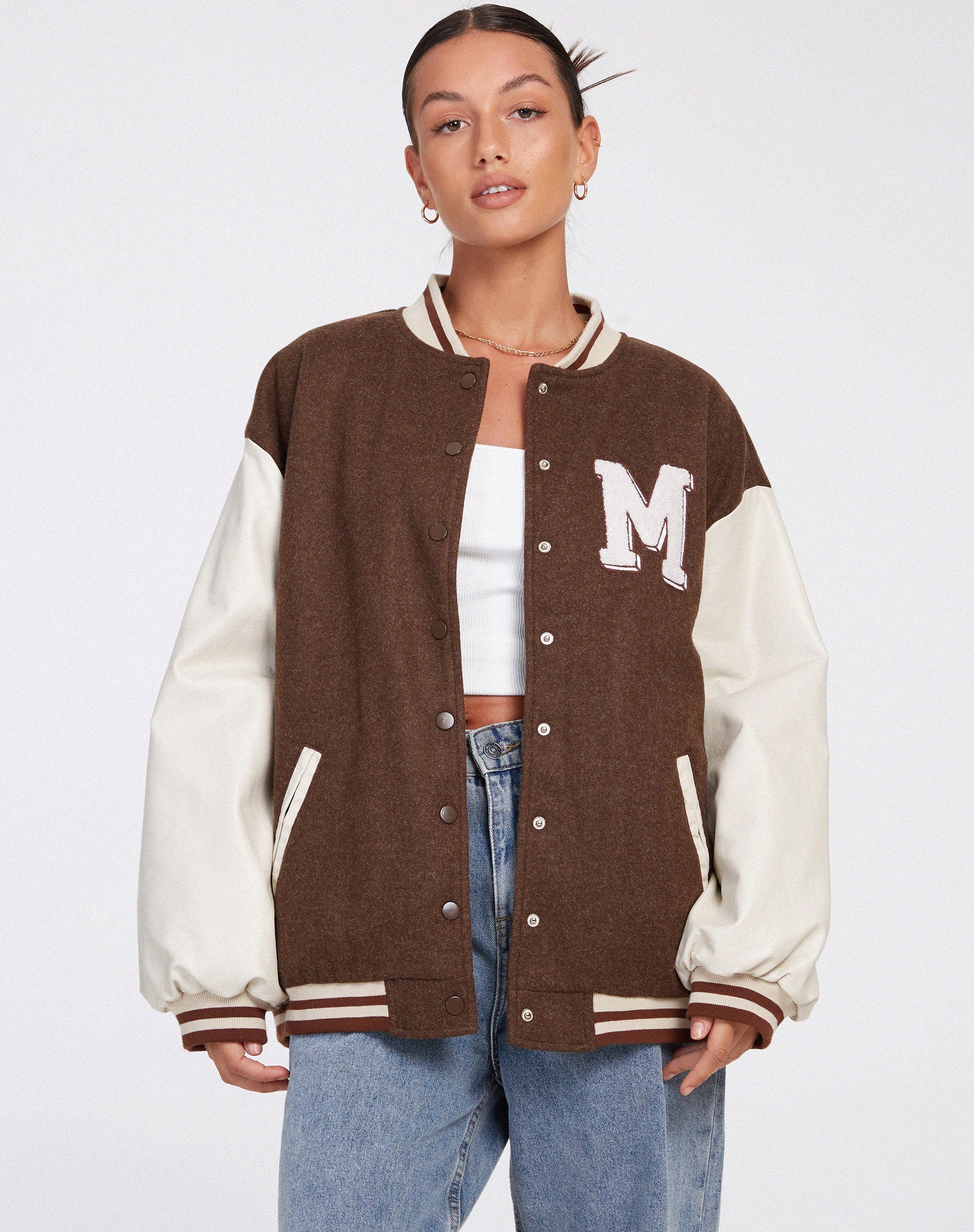 Varsity jacket online beige