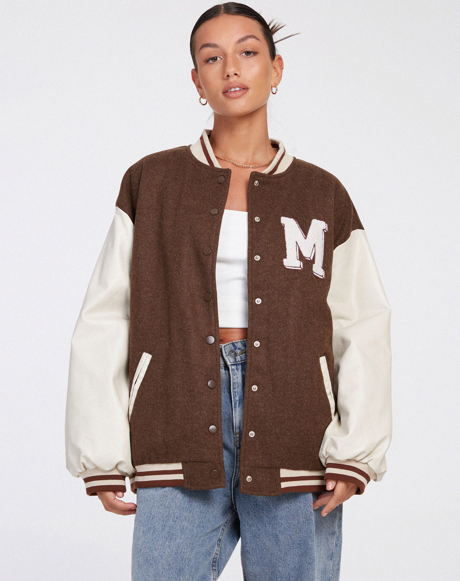 Brown and Beige Oversized Bomber Jacket