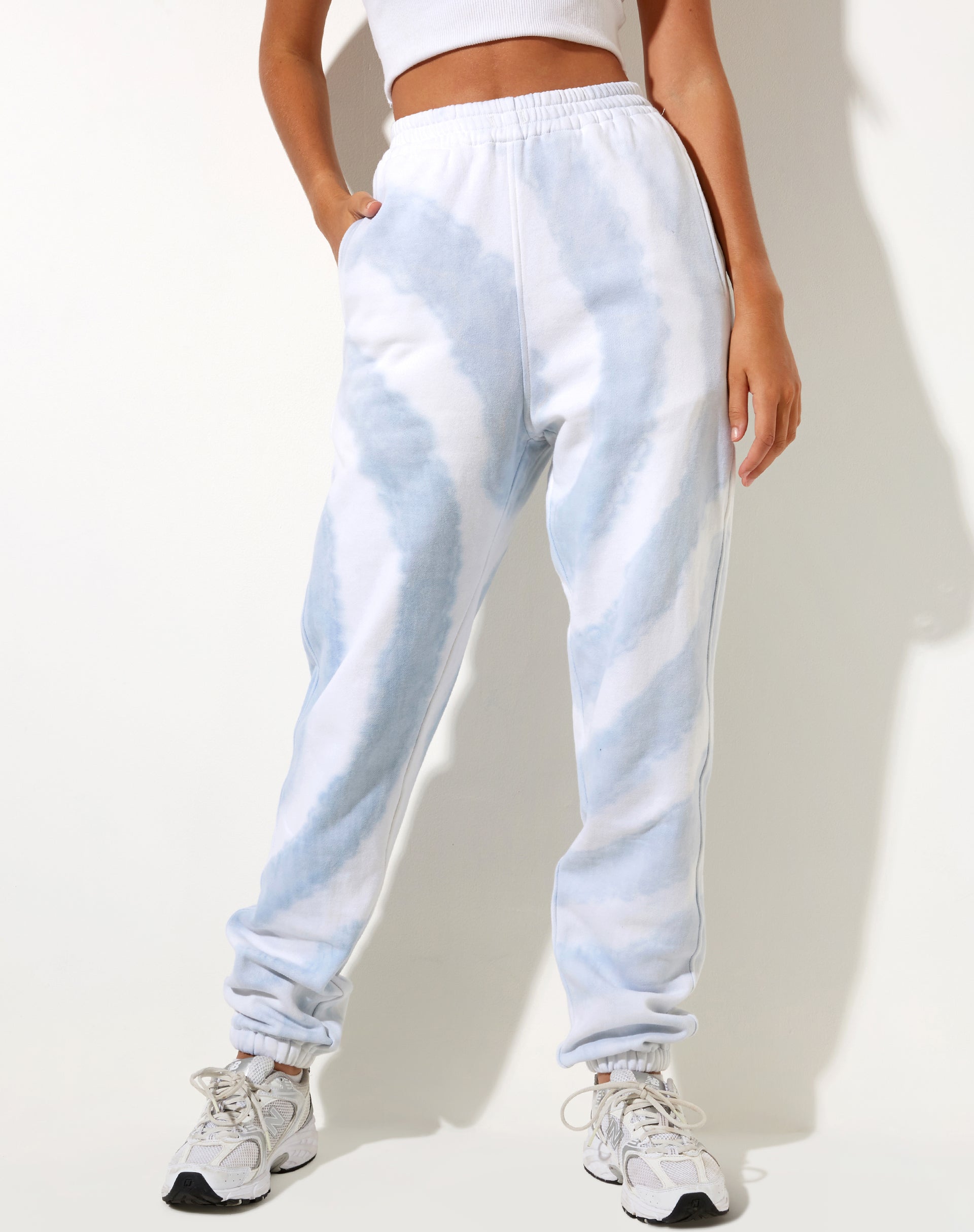 White and blue tie dye sweatpants best sale