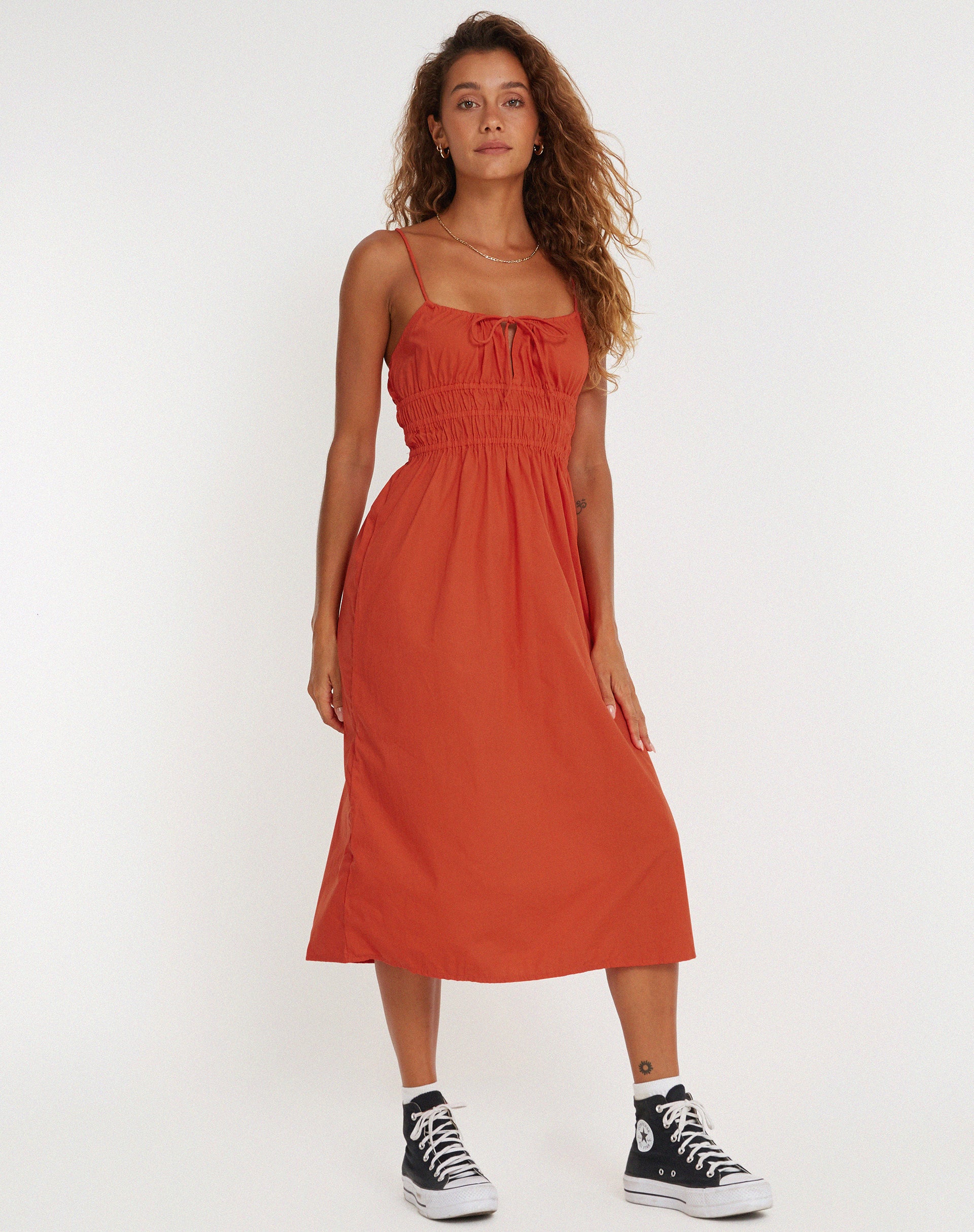 Orange Strappy Midi Dress Jayko motelrocks