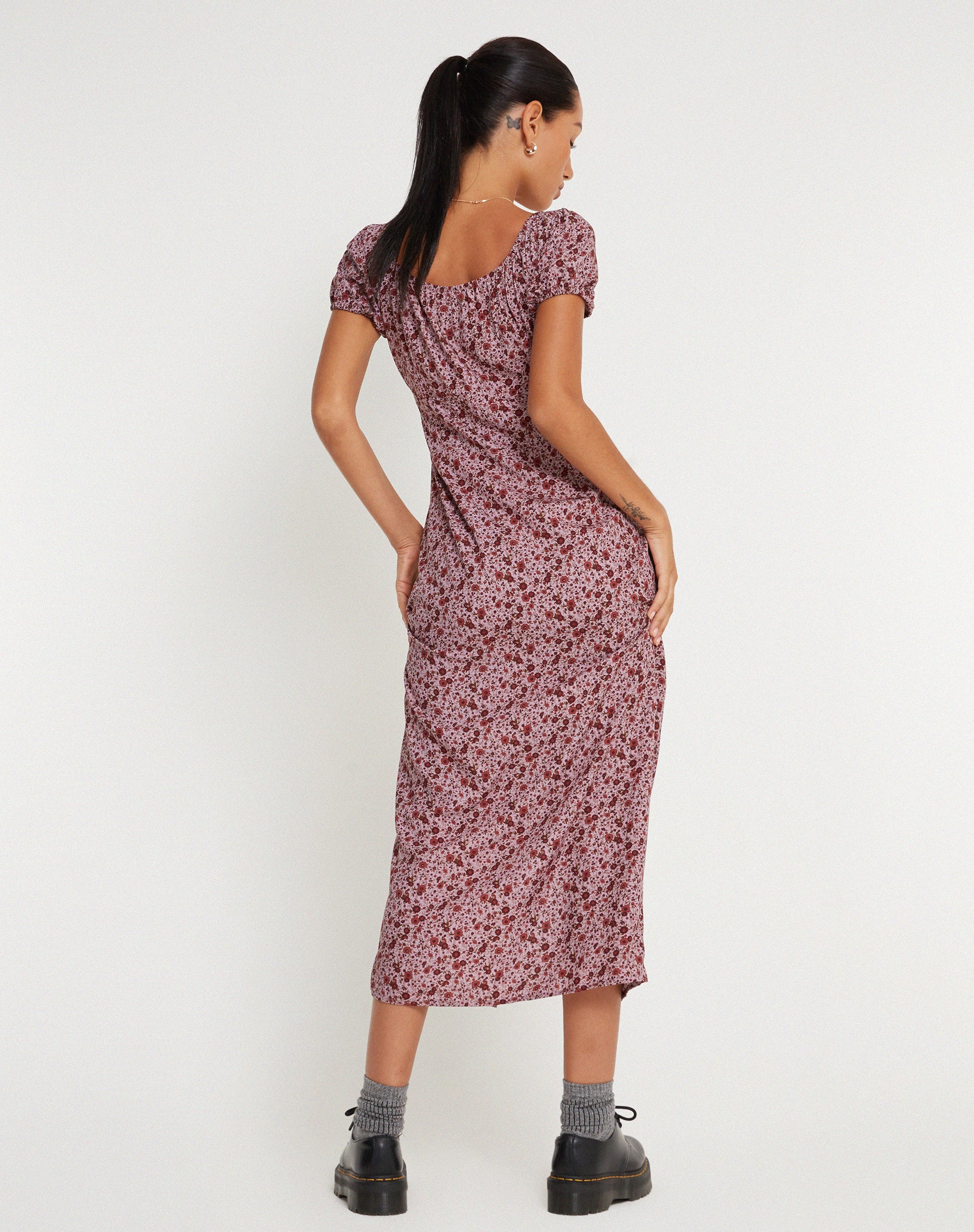 Burgundy Floral Print Midi Dress | Larson motelrocks.com Burgundy Floral Print Midi Dress | Larson motelrocks.com