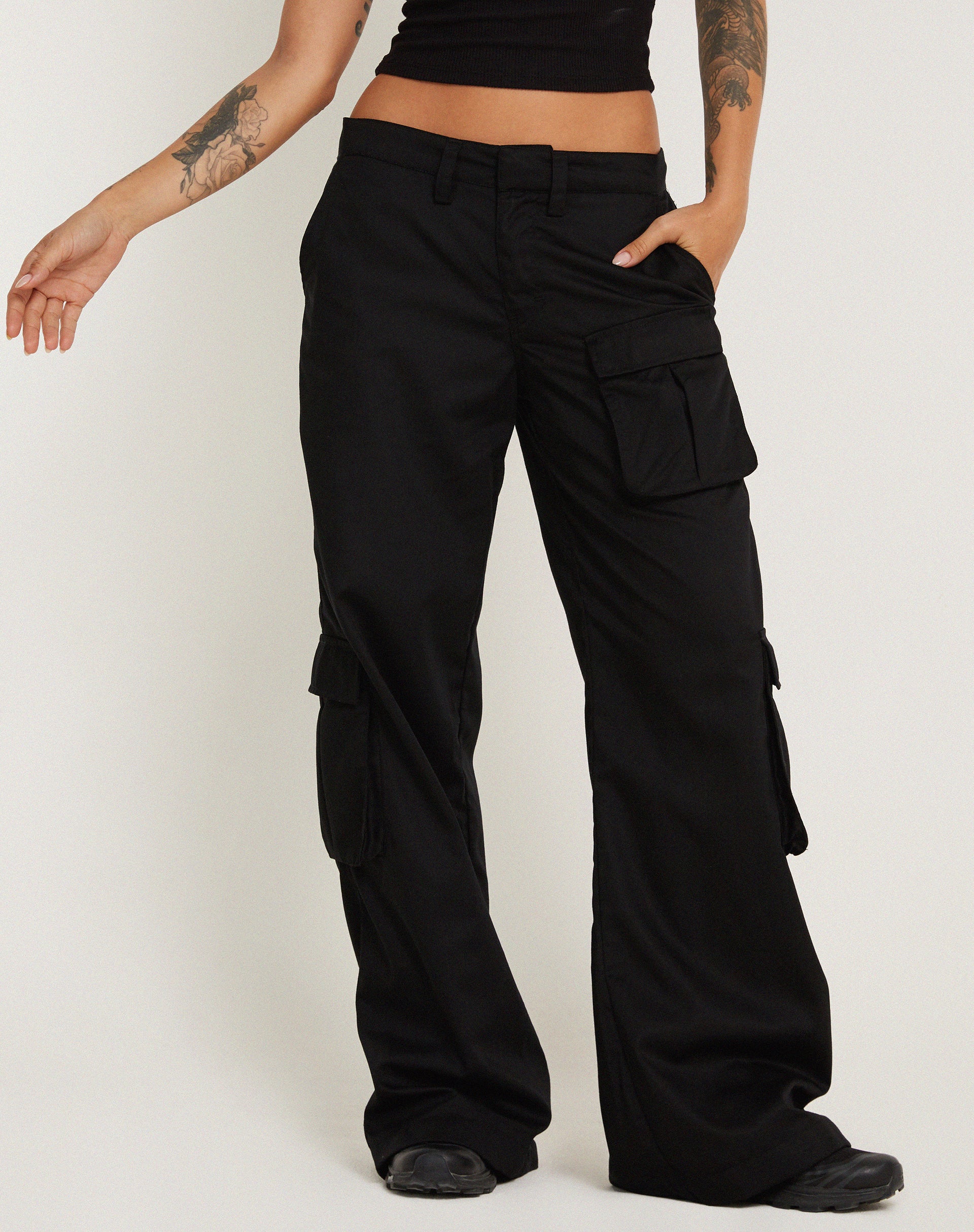 Black Cargo Trouser | Lovis – motelrocks.com
