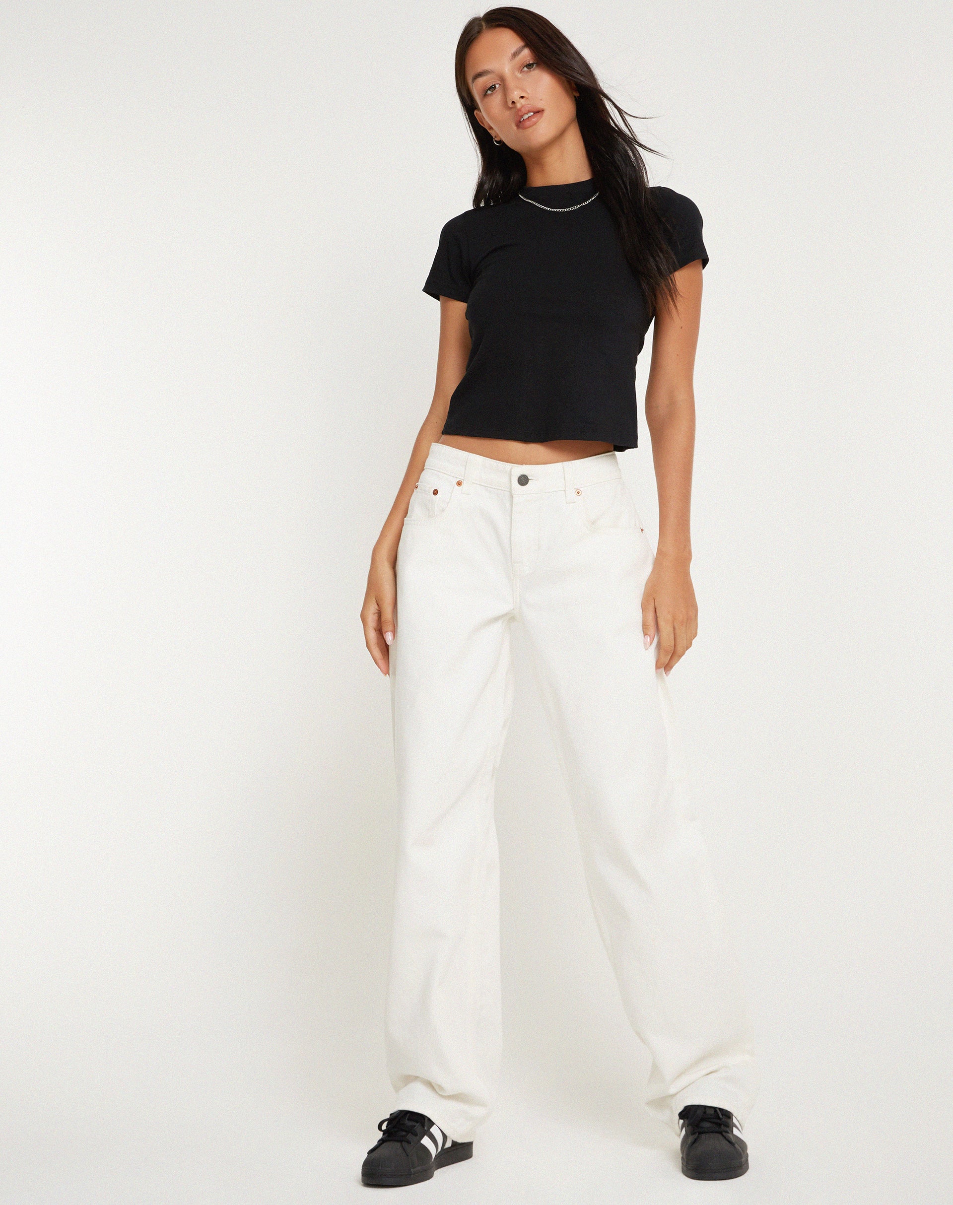 White Low Waisted Straight Leg Jeans | Low Rise Parallel – motelrocks.com
