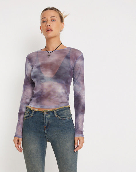 Purple long 2025 sleeve mesh top