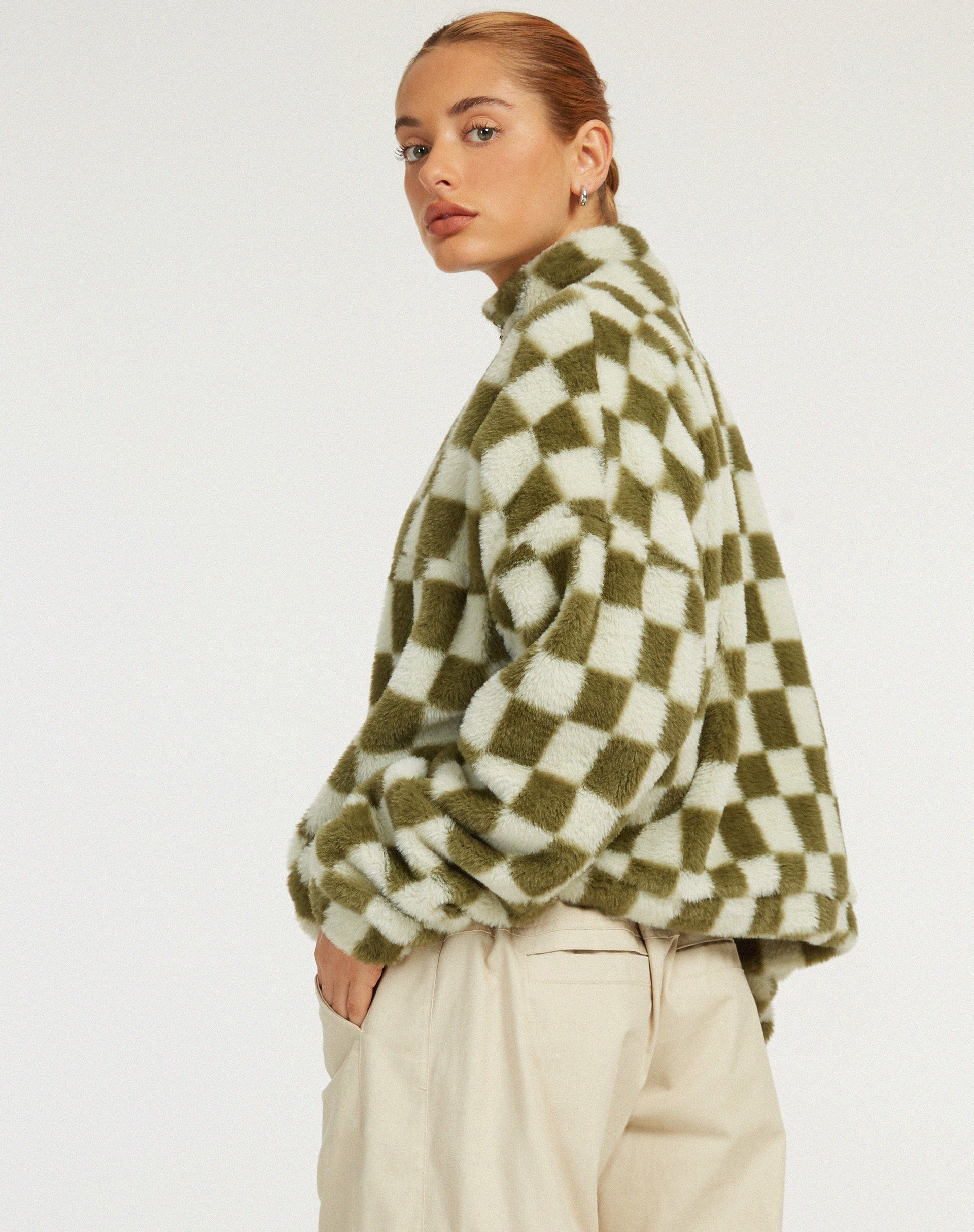 Checkerboard Check Checkered Pattern in Sage Olive Green and Beige