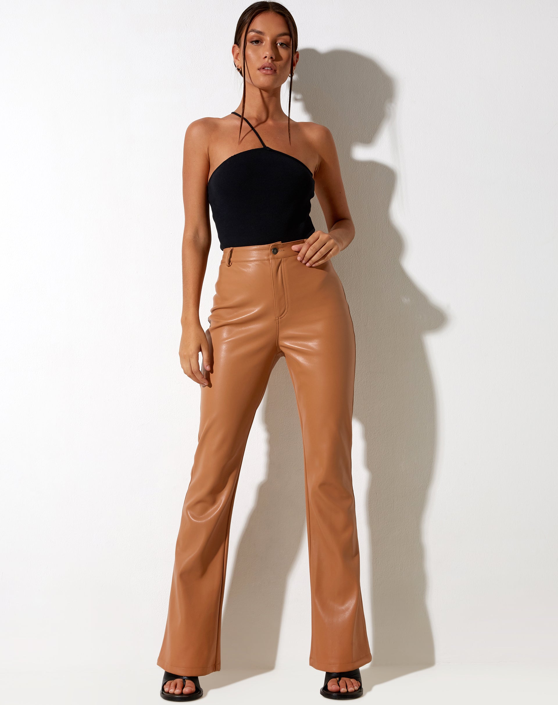 Image of Zoven Flare Trouser in PU Peachy Tan