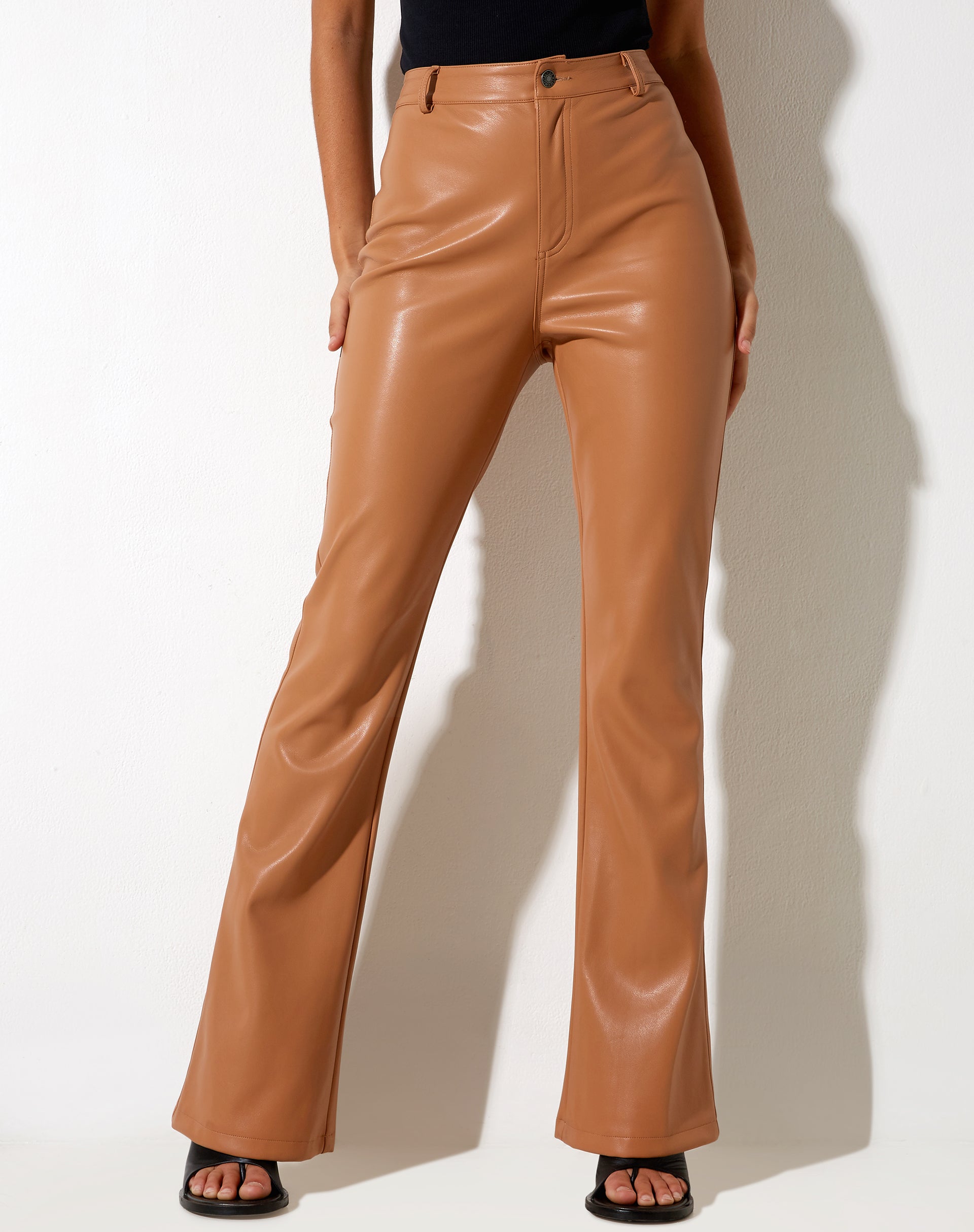 Image of Zoven Flare Trouser in PU Peachy Tan