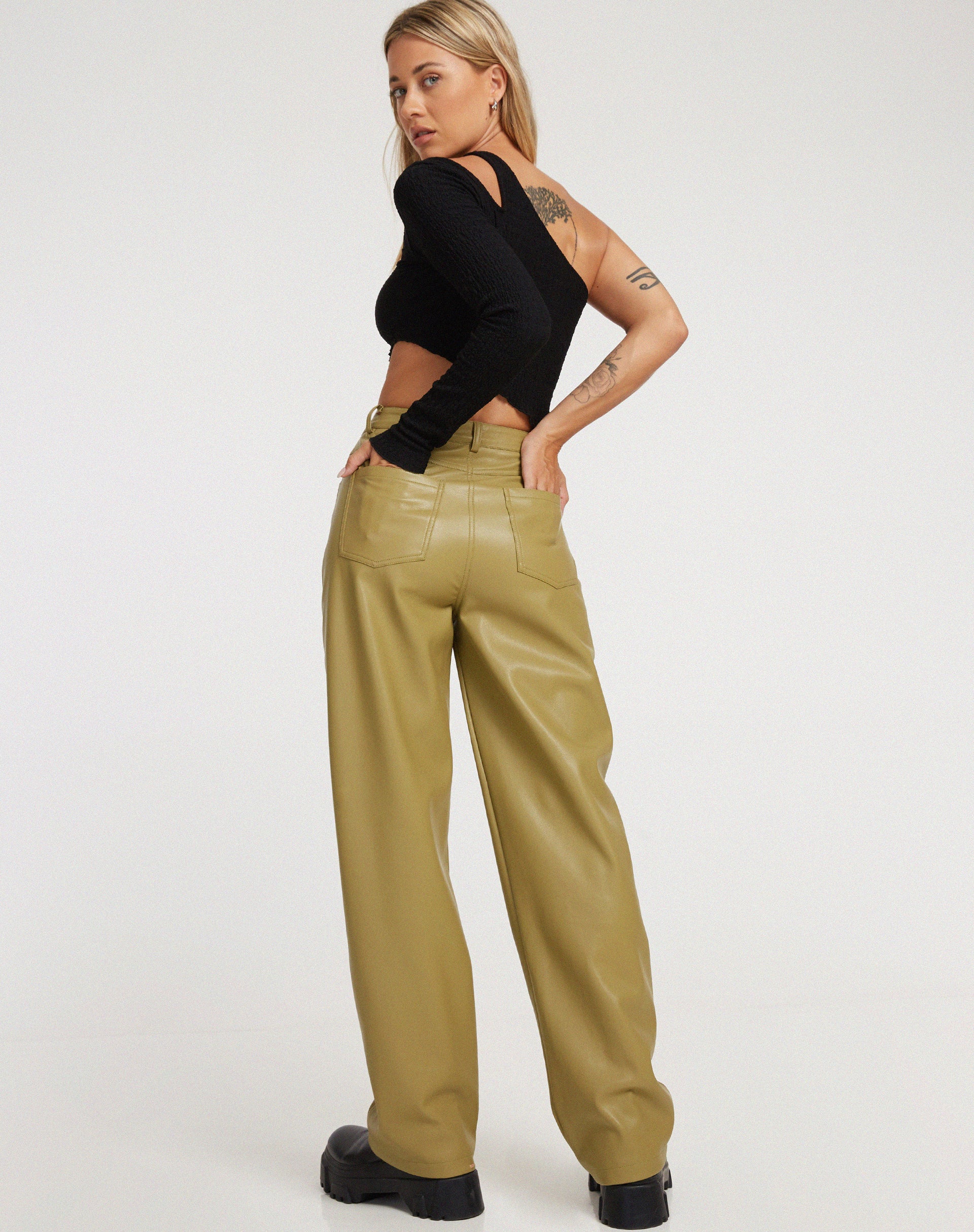 image of Parallel Trouser in PU Leaf Green
