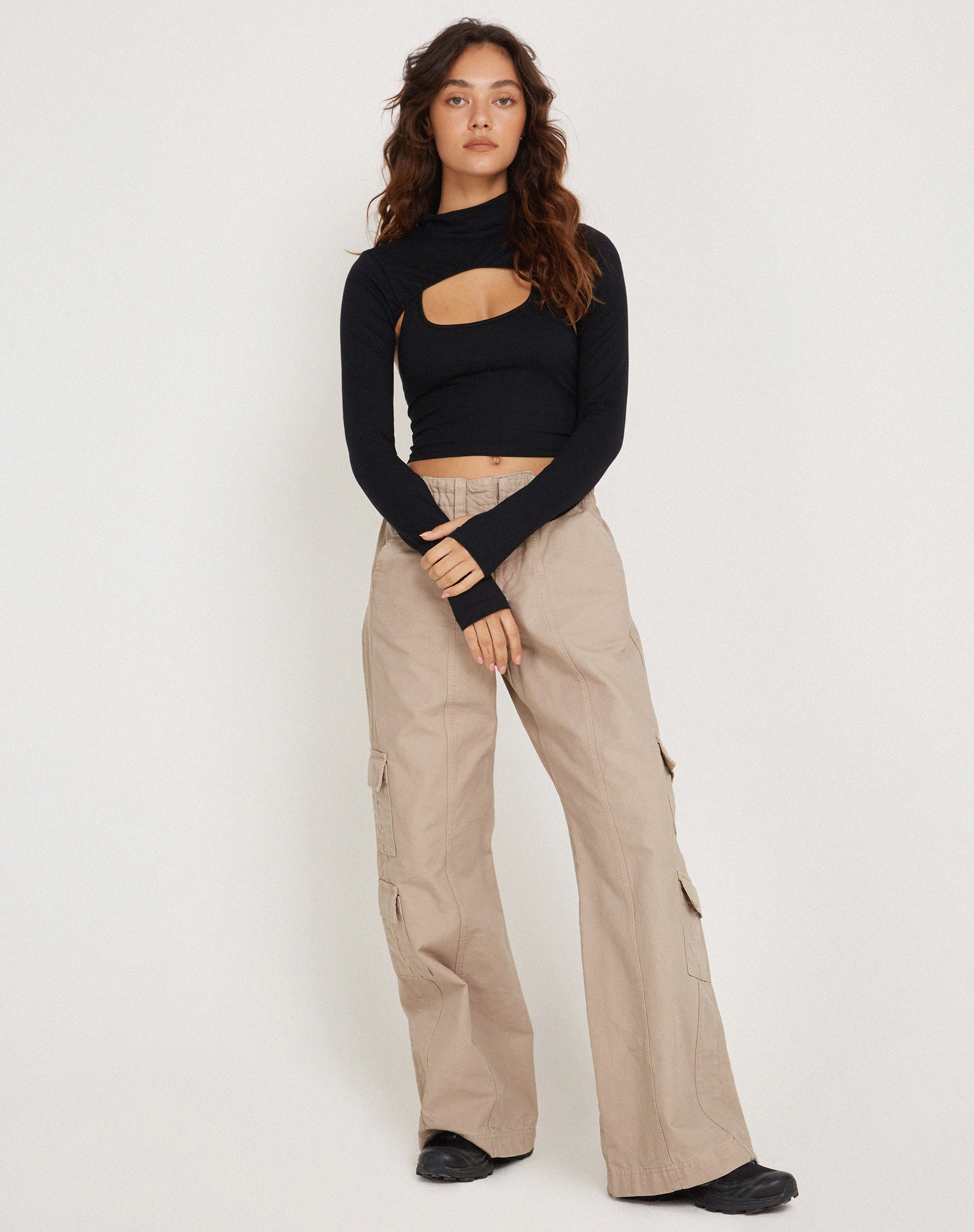 image of Raccet Long Sleeve Crop Top in Black
