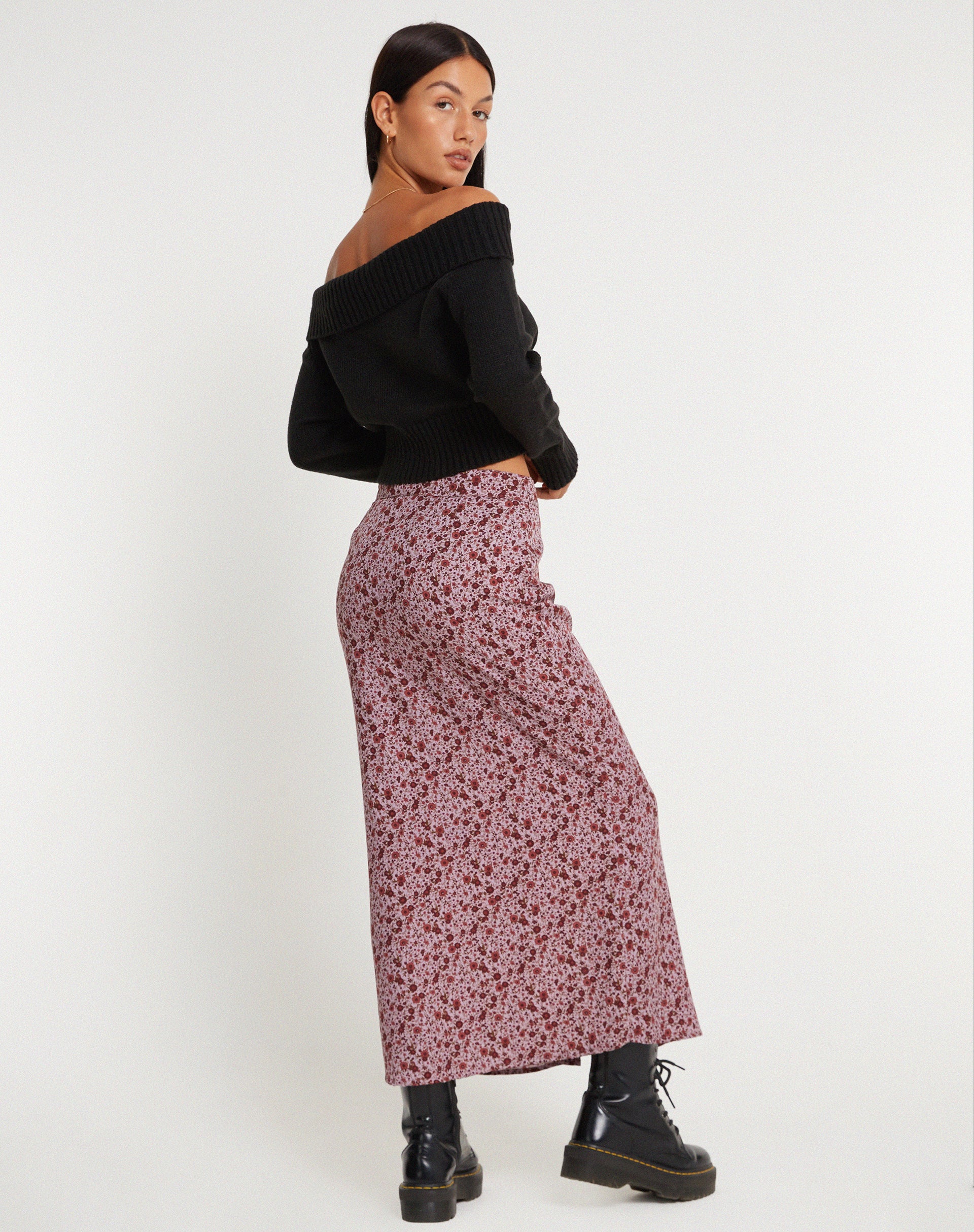 image of Relow Maxi Skirt in 90's Floral Burgundy