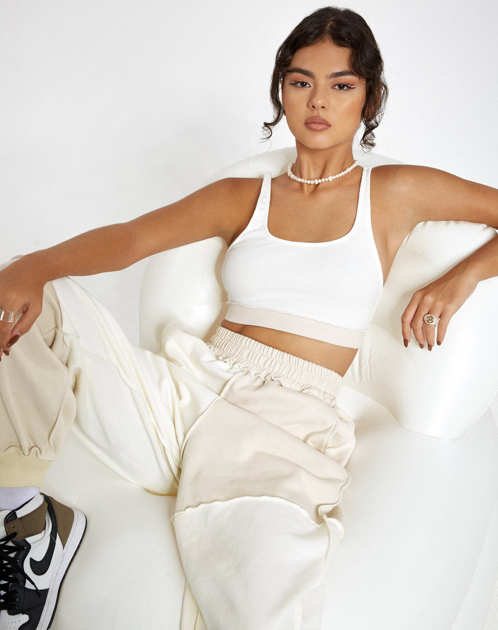 Ricci Crop Top in Panelled Ivory and Winter White