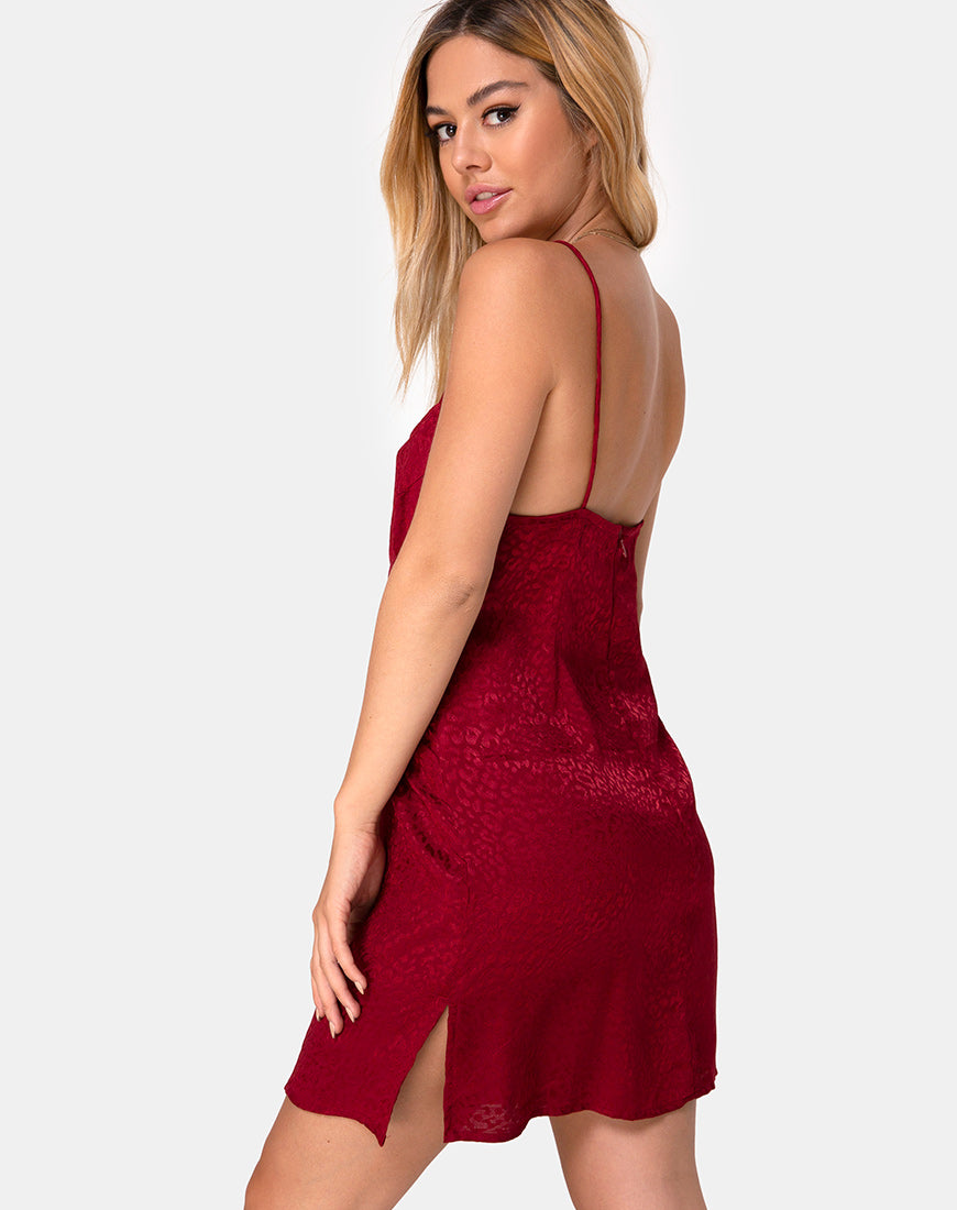 Image of Rilia Slip Dress in Satin Cheetah Raspberry