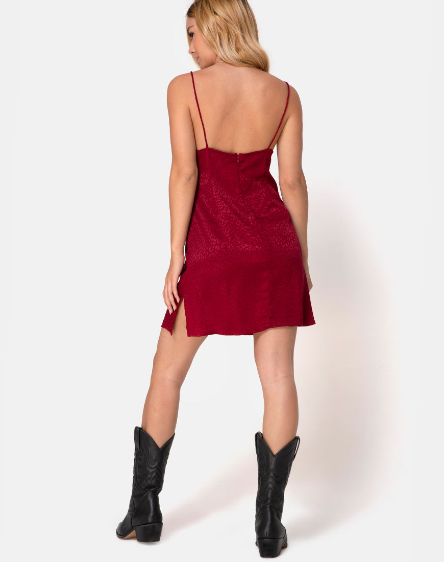 Image of Rilia Slip Dress in Satin Cheetah Raspberry