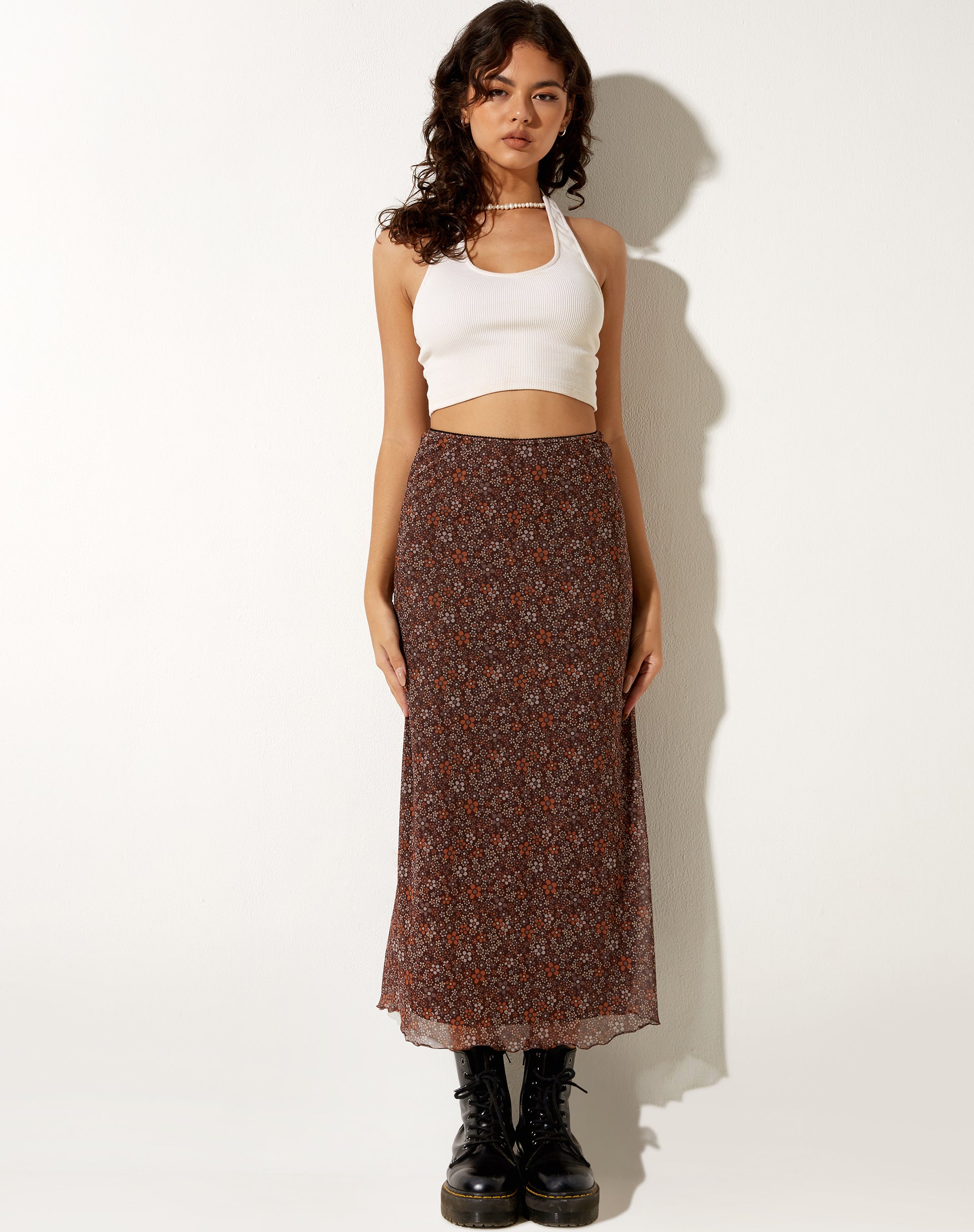 Image of Rindu Midi Skirt in Flower Garden Brown