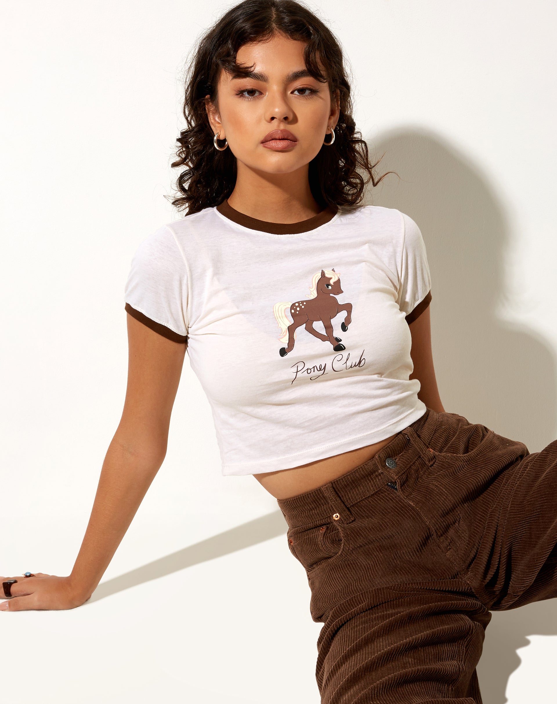 Image of Ringer Tee in Winter White Bind Cocoa Pony Club