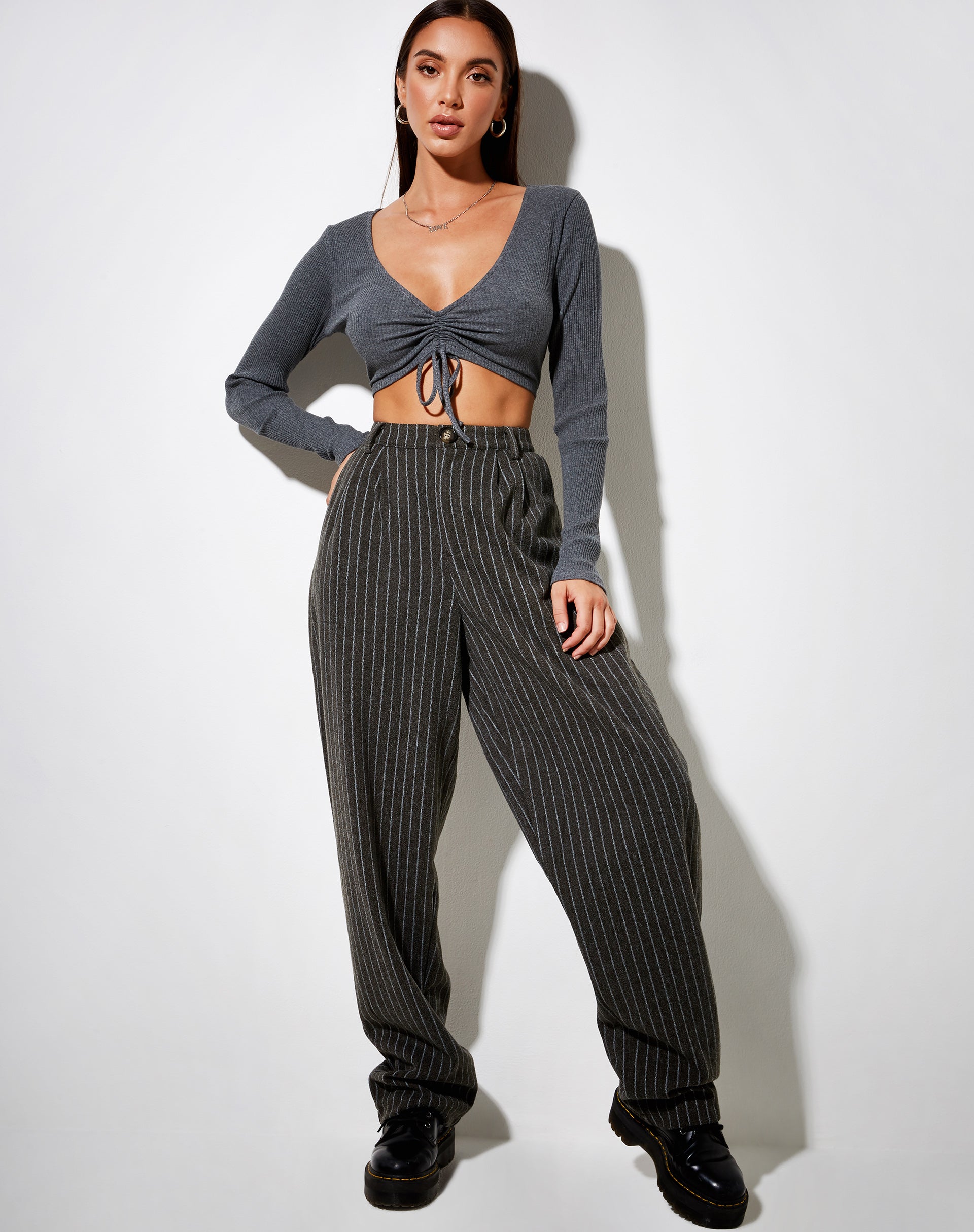 Image of Rivelo Long Sleeve Top in Rib Dark Grey