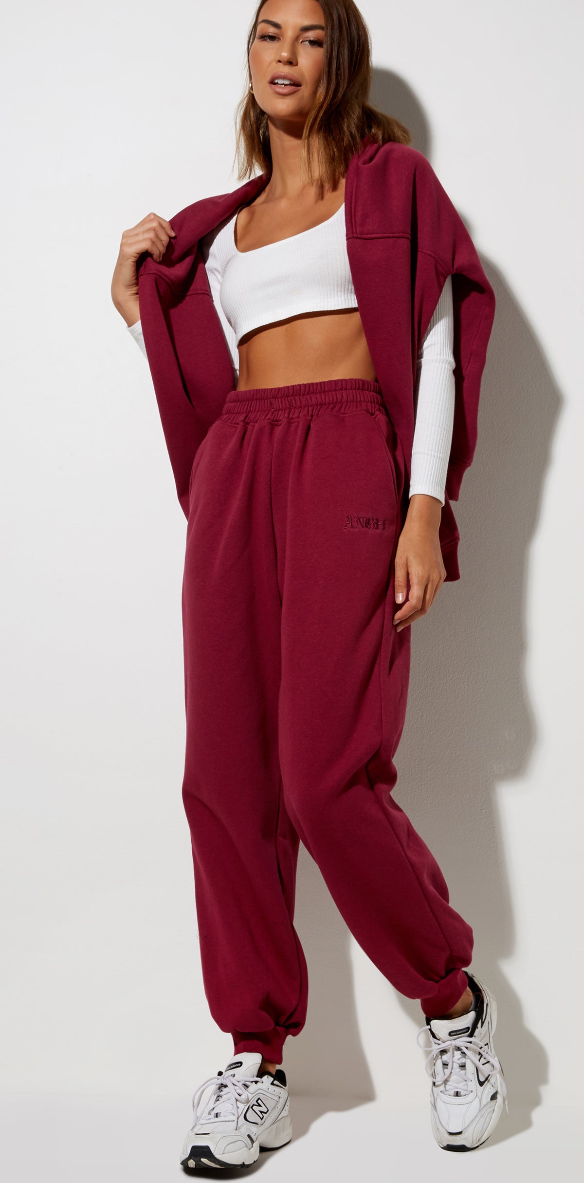 High Waisted Loose Fit Burgundy Joggers | Roider – motelrocks.com