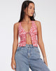 image of Roula Halter Top in Ditsy Butterfly Peach Red