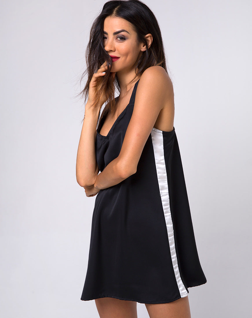 Rona Slip Dress in Black with Ivory Stripe