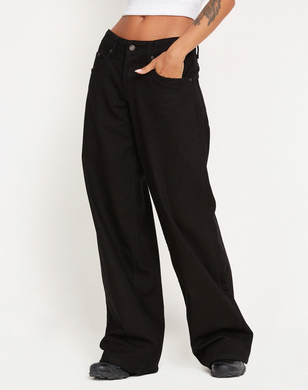 Extreme Black Wash Low Rise Wide Leg Jeans Roomy
