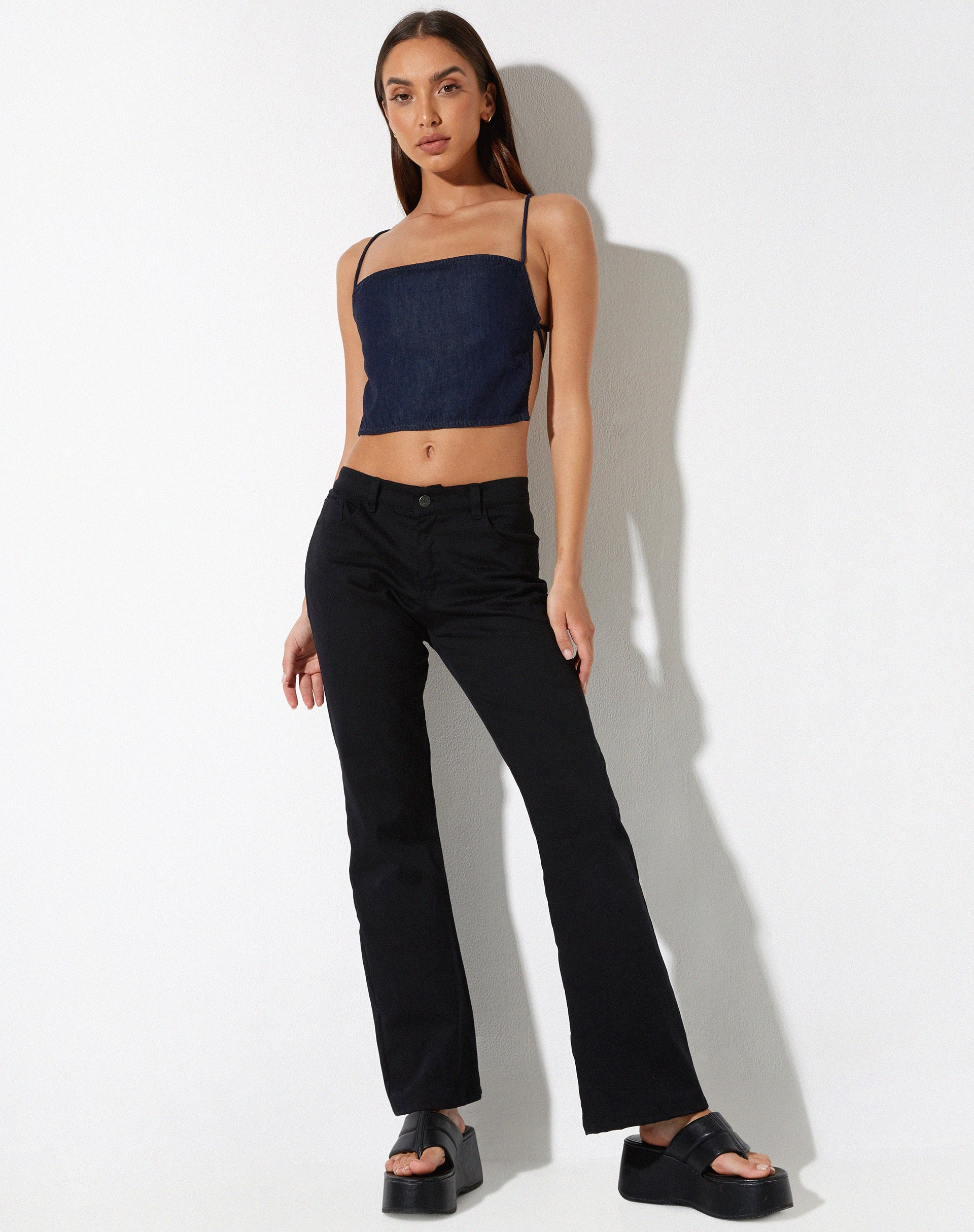 image of Rosta Crop Top in Denim Blue Chambray