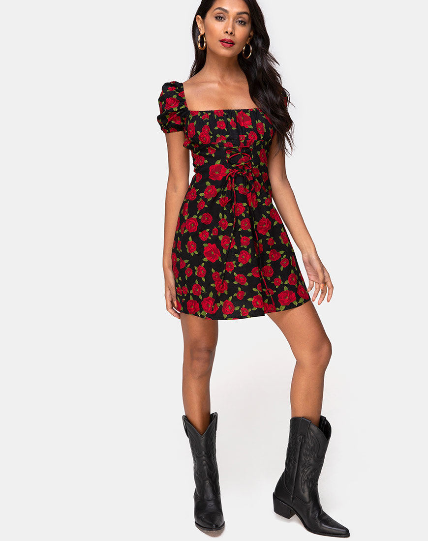 Image of Ruzenta Mini Dress in Roaming Rose Black