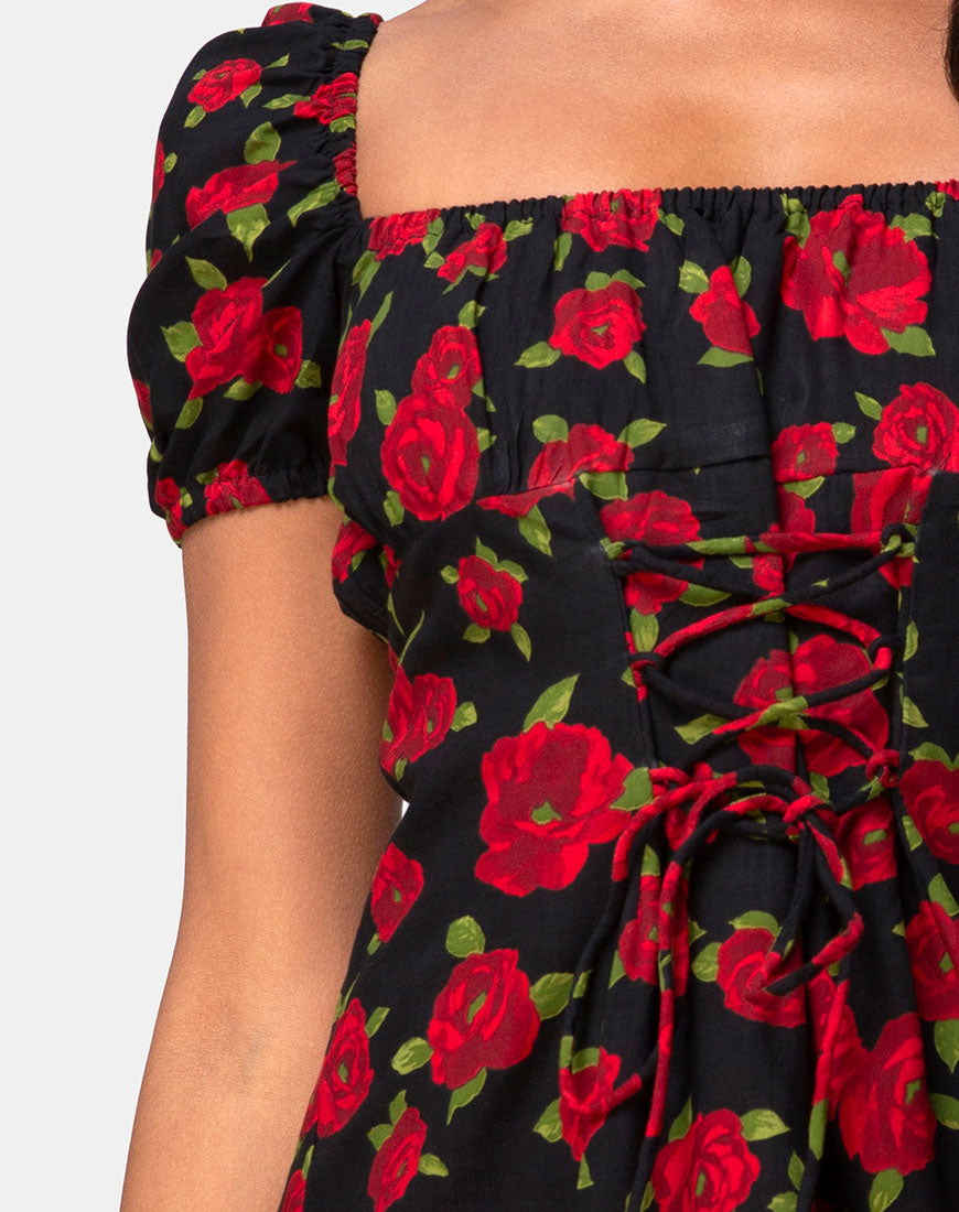 Image of Ruzenta Mini Dress in Roaming Rose Black