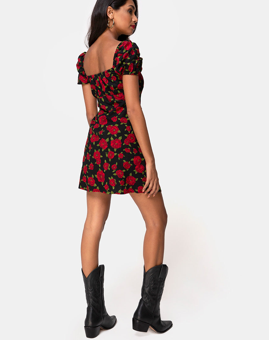 Image of Ruzenta Mini Dress in Roaming Rose Black