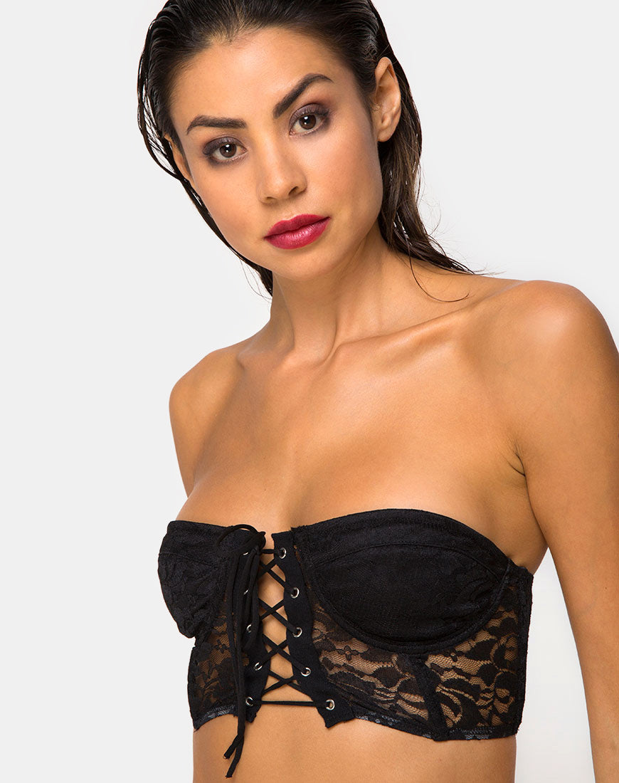 Image of Ryilup Bralet Top in Lace Black