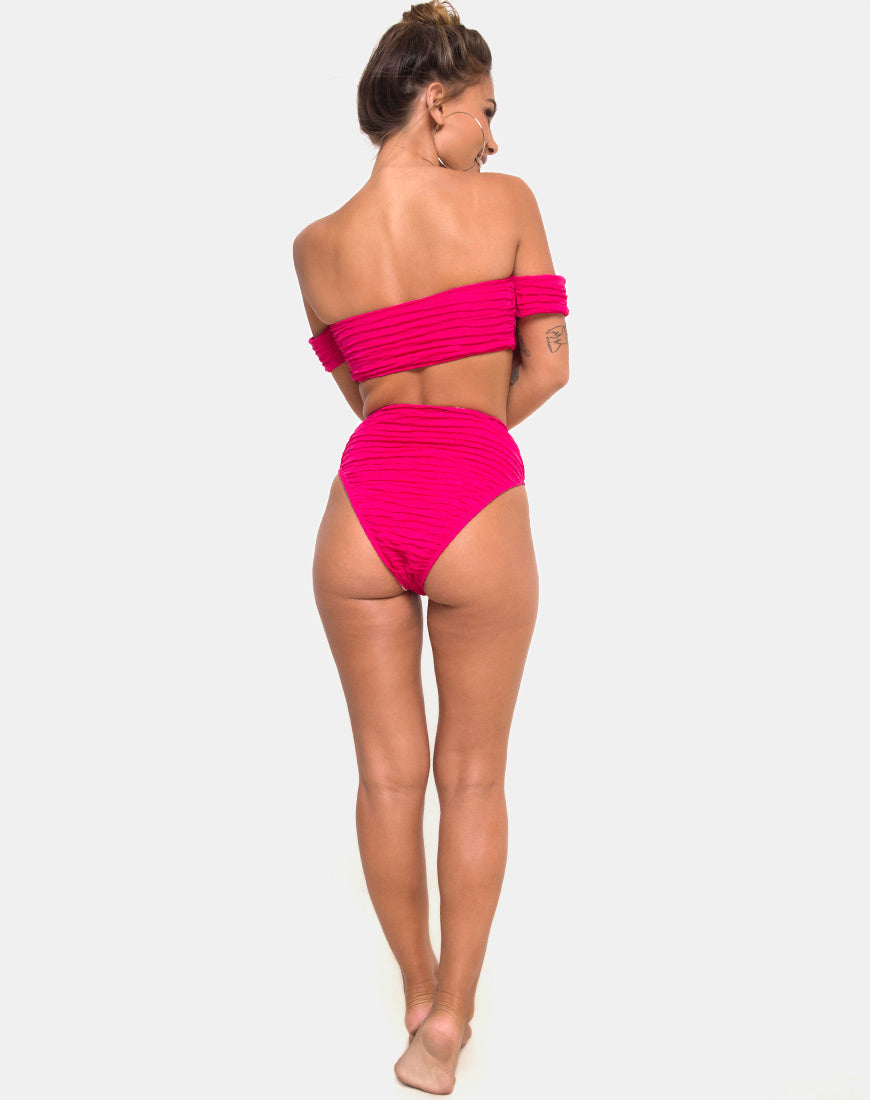 Shaca Bikini Bottom in 80's Crinkle Pink Highlighter