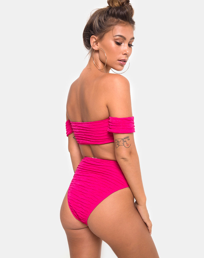 Shaca Bikini Top in 80's Crinkle Pink Highlighter