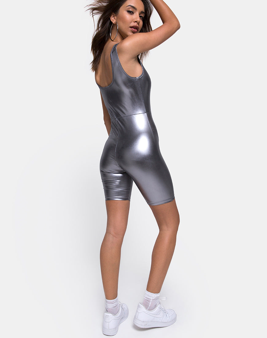 Image of Sadie Unitard in Metallic Silver