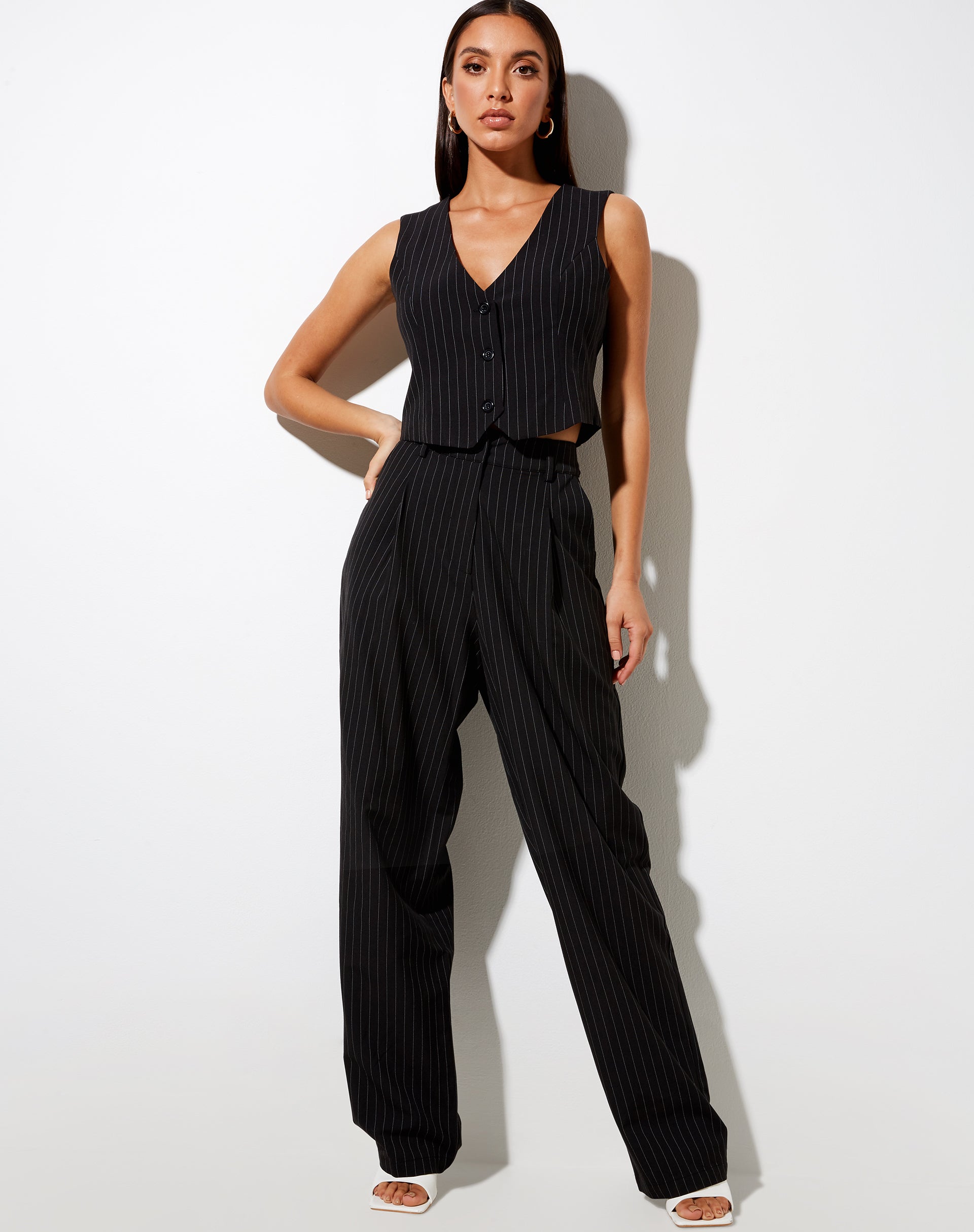 Image of Safar Vest in Pinstripe Black