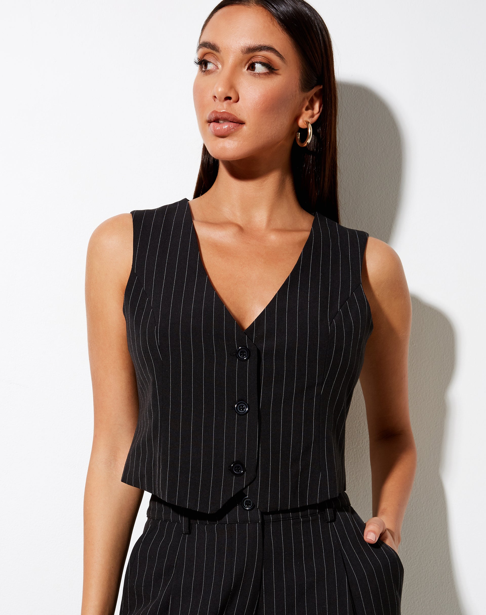 Image of Safar Vest in Pinstripe Black