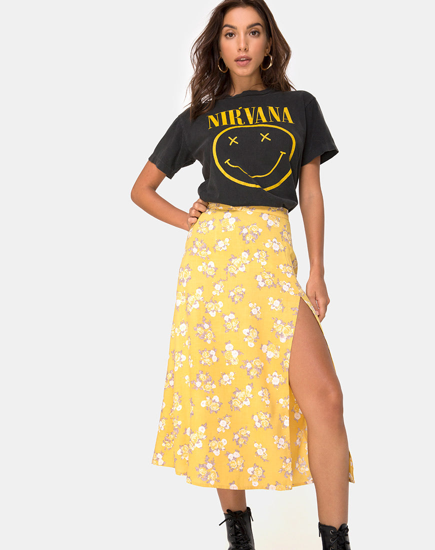 Image of Saika Midi Skirt in Rose Bunch Yellow