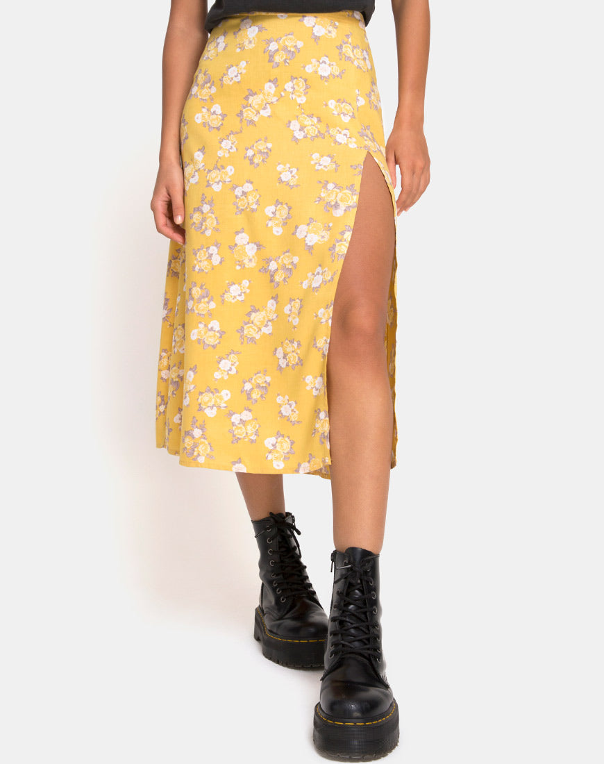 Image of Saika Midi Skirt in Rose Bunch Yellow