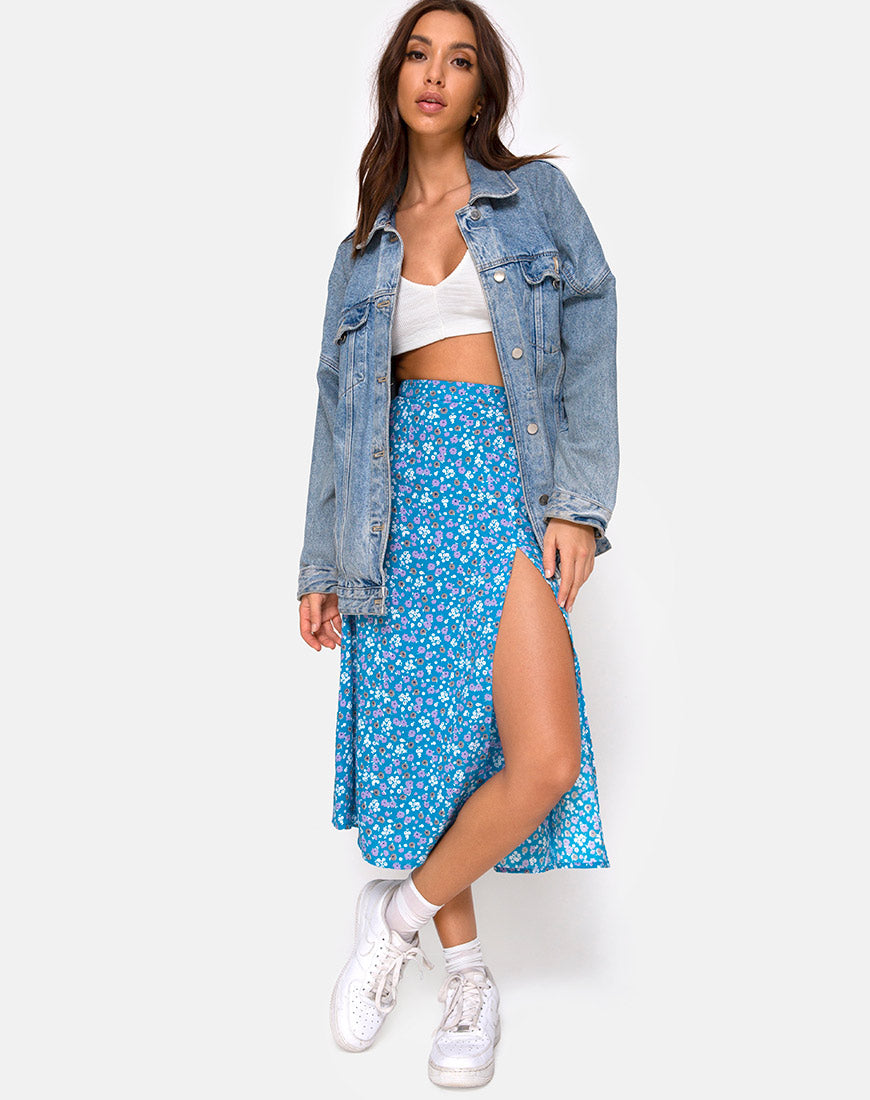 Saika Midi Skirt in Bloom Baby Blue