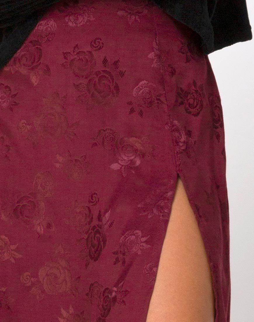 Image of Saika Midi Skirt in Satin Rose Burgundy