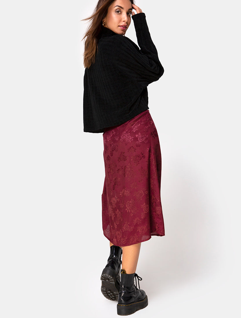 Saika Midi Skirt in Satin Rose Burgundy – motelrocks.com