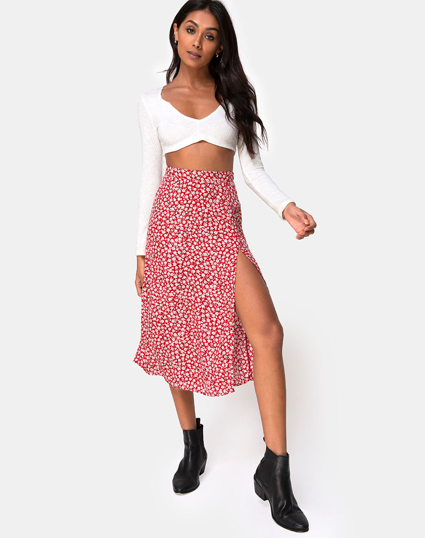 Floral Side Split Skirt | Saika – motelrocks.com