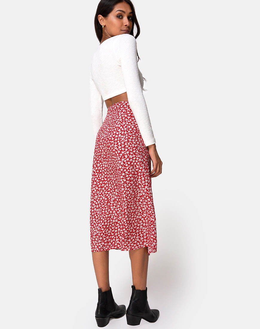 Saika Skirt in Ditsy Rose Red Silver