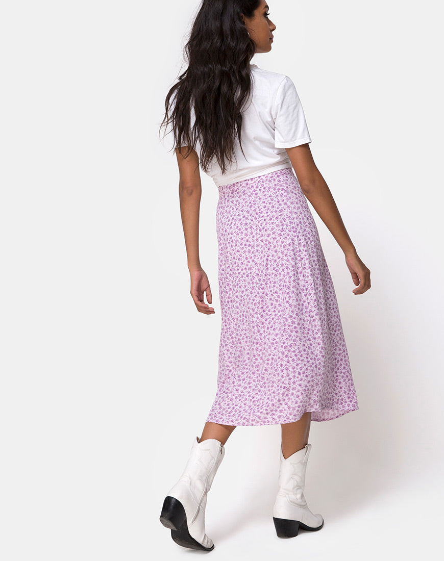Image of Saika Midi Skirt in Ditsy Rose Lilac