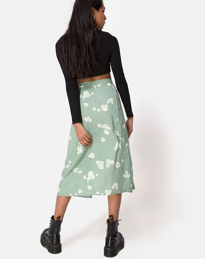 Image of Saika Midi Skirt in Mono Flower Green