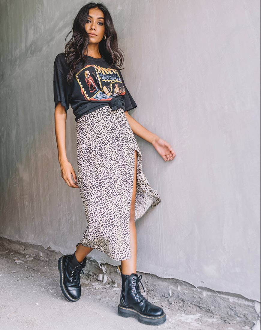 Image of Saika Midi Skirt in Rar Leopard Brown