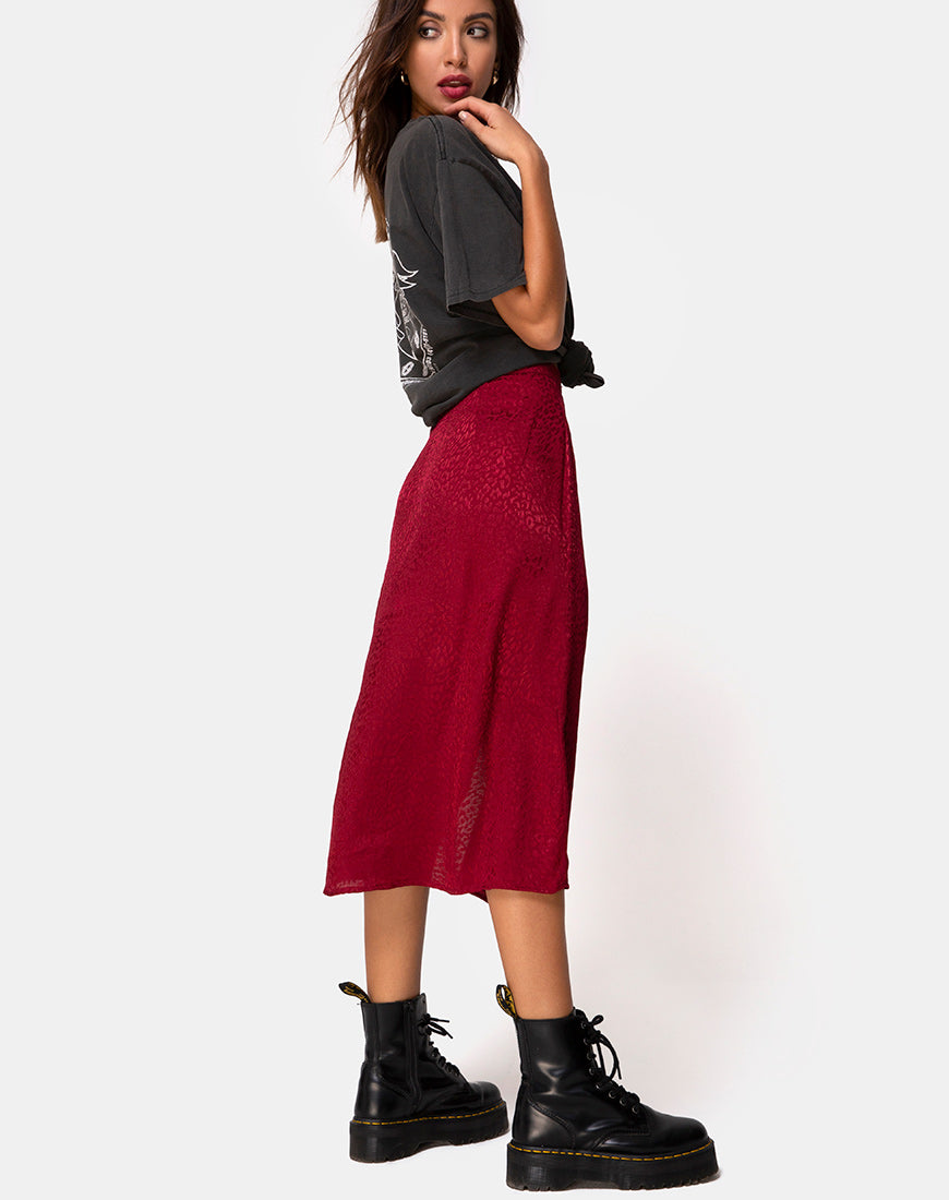 Dark red midi skirt deals