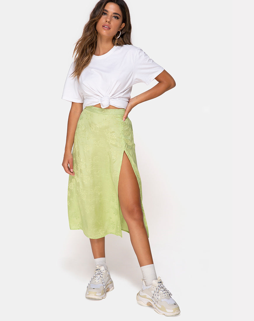 Image of Saika Midi Skirt in Satin Rose Lime